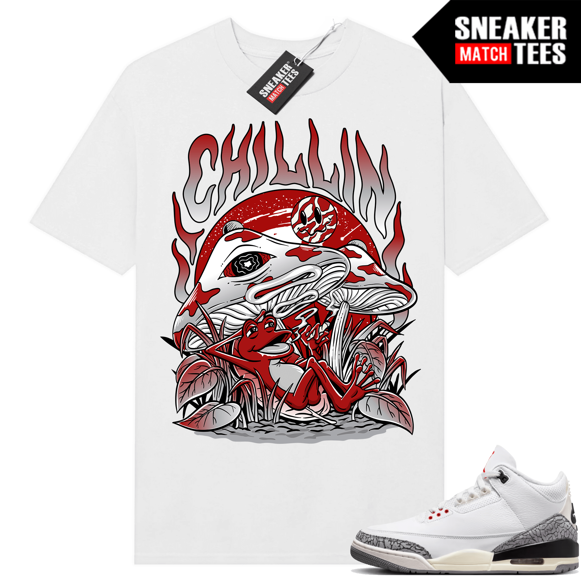 Jordan 3 White Cement Reimagined Sneaker Tees Match White Chillin