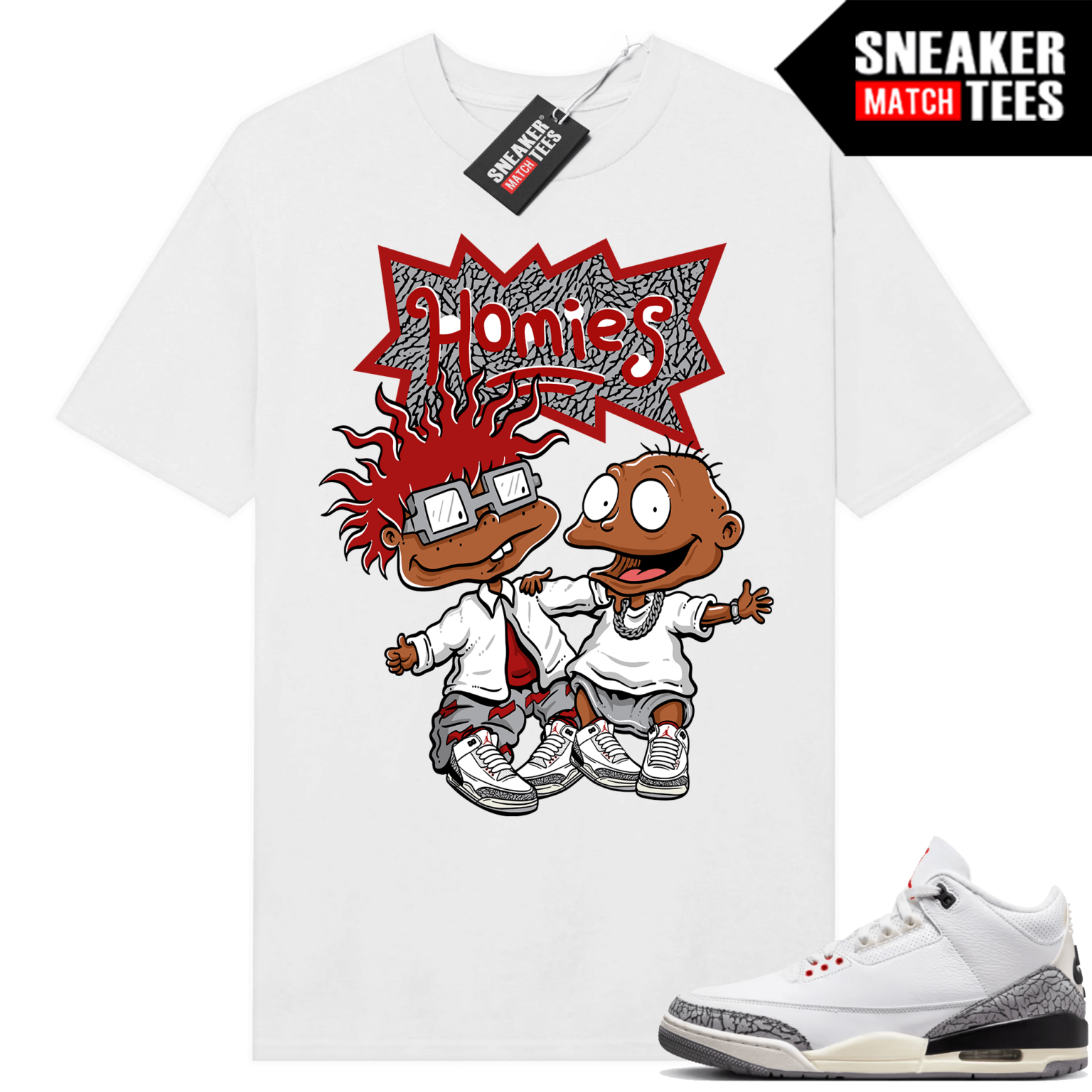 Jordan 3 White Cement Reimagined Sneaker Tees Match White Rugrats