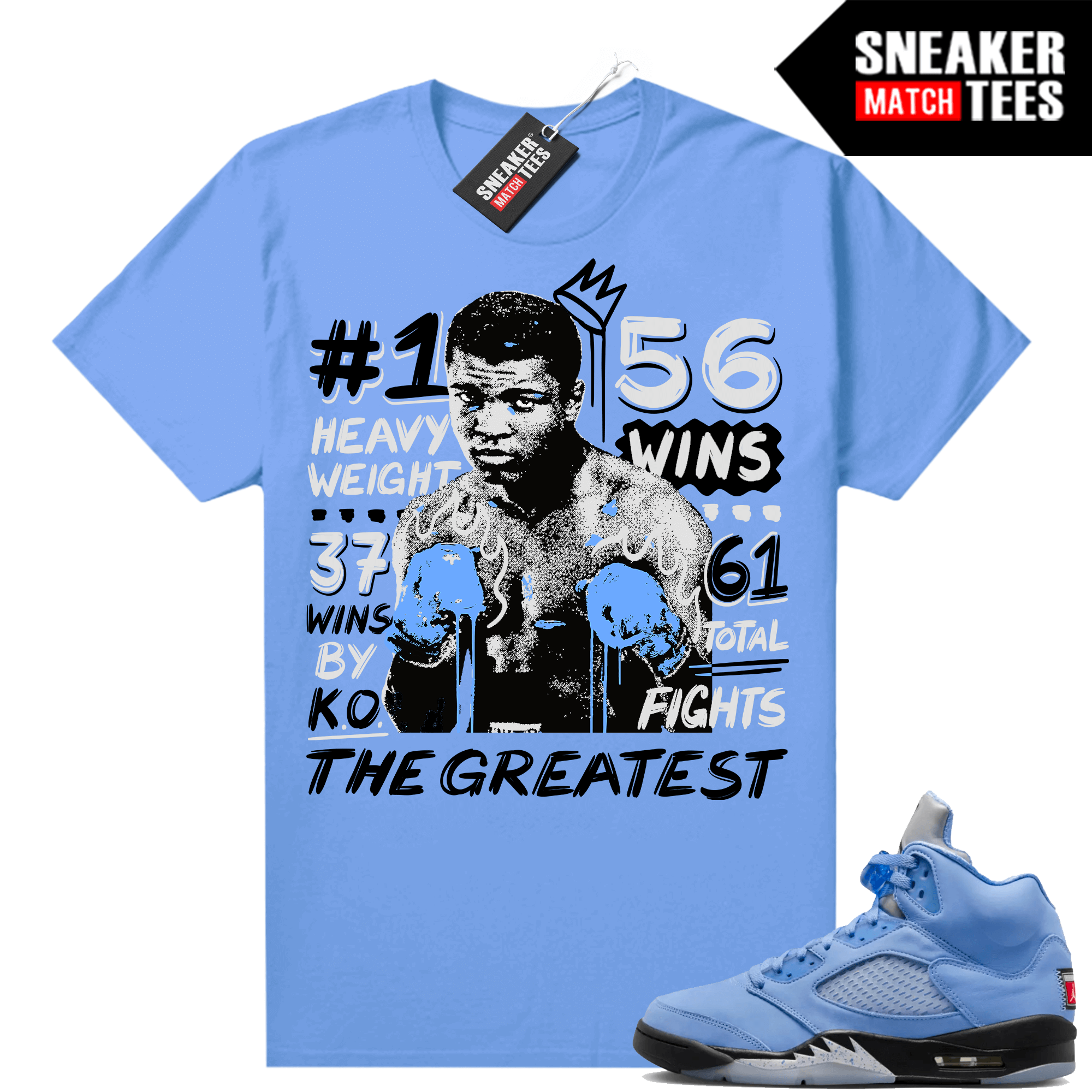 Jordan 5 UNC shirts Sneaker Match University Blue Ali Greatest