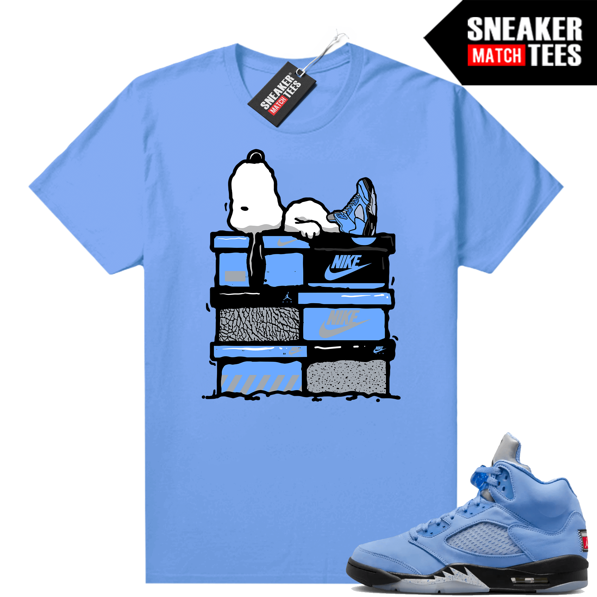 Jordan 5 UNC shirts Ariss-eu Sneaker Match University Blue Sneakerhead Snoopy