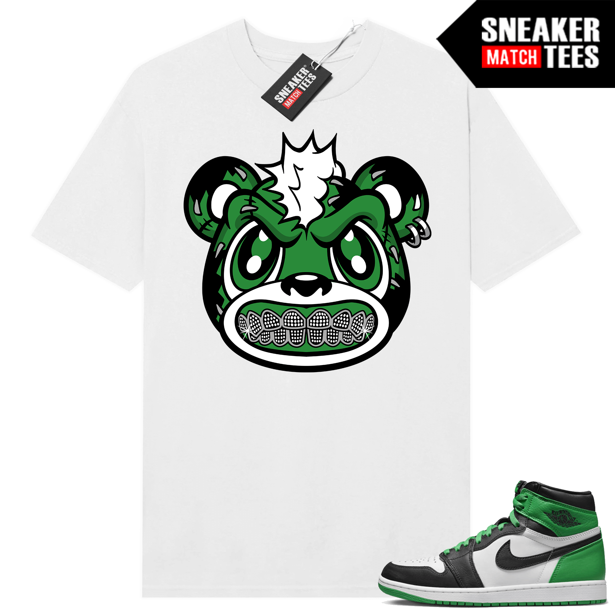 Jordan 1 Lucky Green shirts Sneaker Match White Rebels Bear