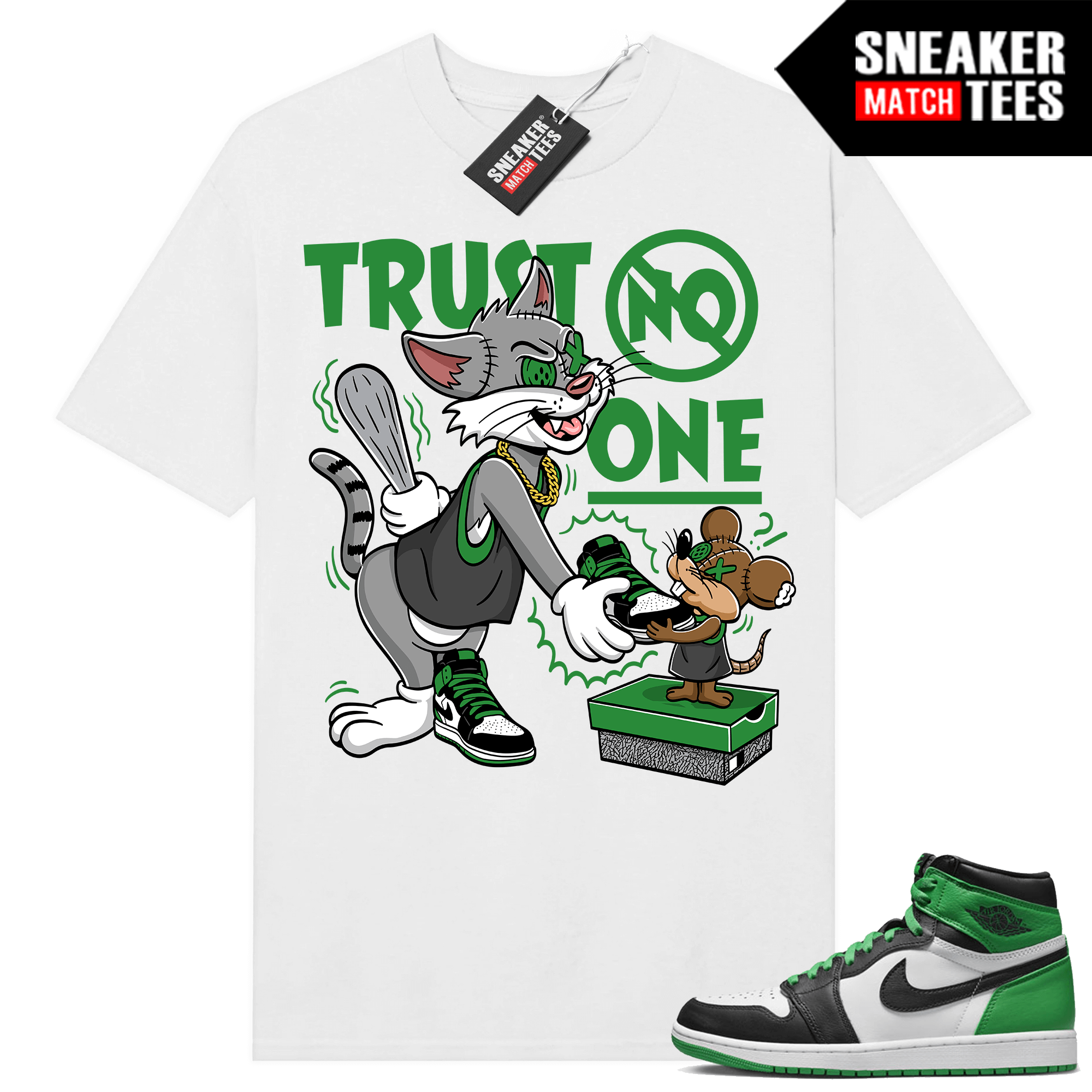 Jordan 1 Lucky Green Shirts Sneaker Match White Trust No One Cartoon 