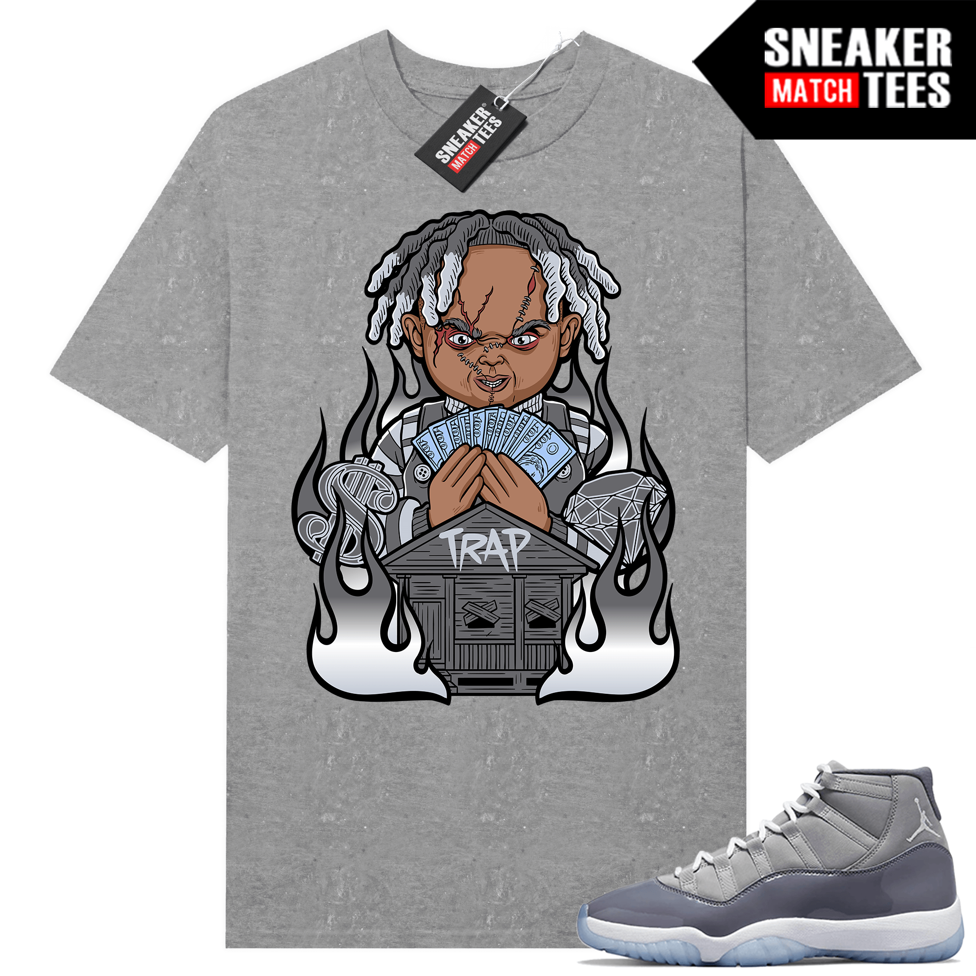 Jordan 11 Cool Grey shirts Sneaker Match Heather Grey Trap Chucky