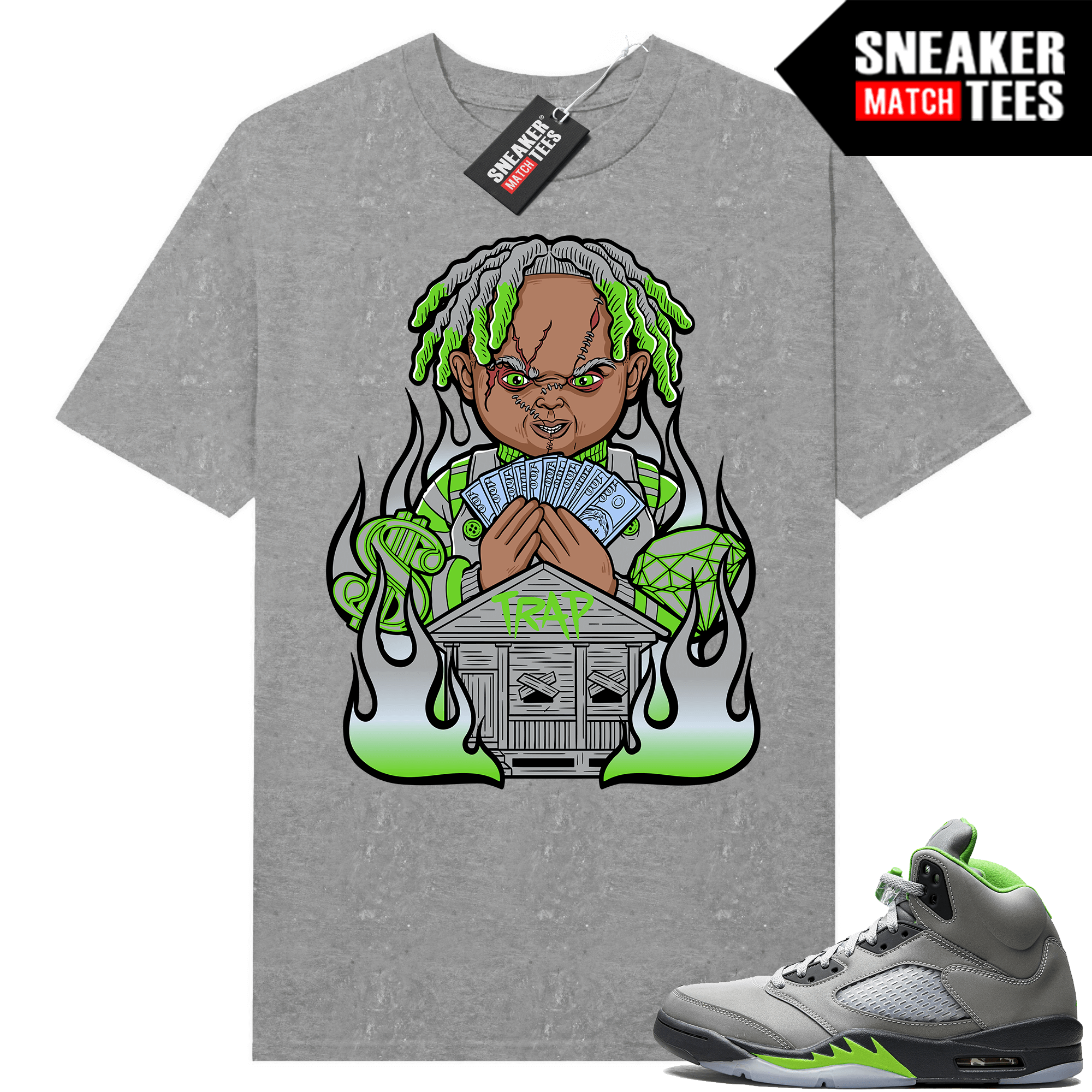 Jordan sand 5 Green Bean shirts Sneaker Match Heather Grey Trap Chucky