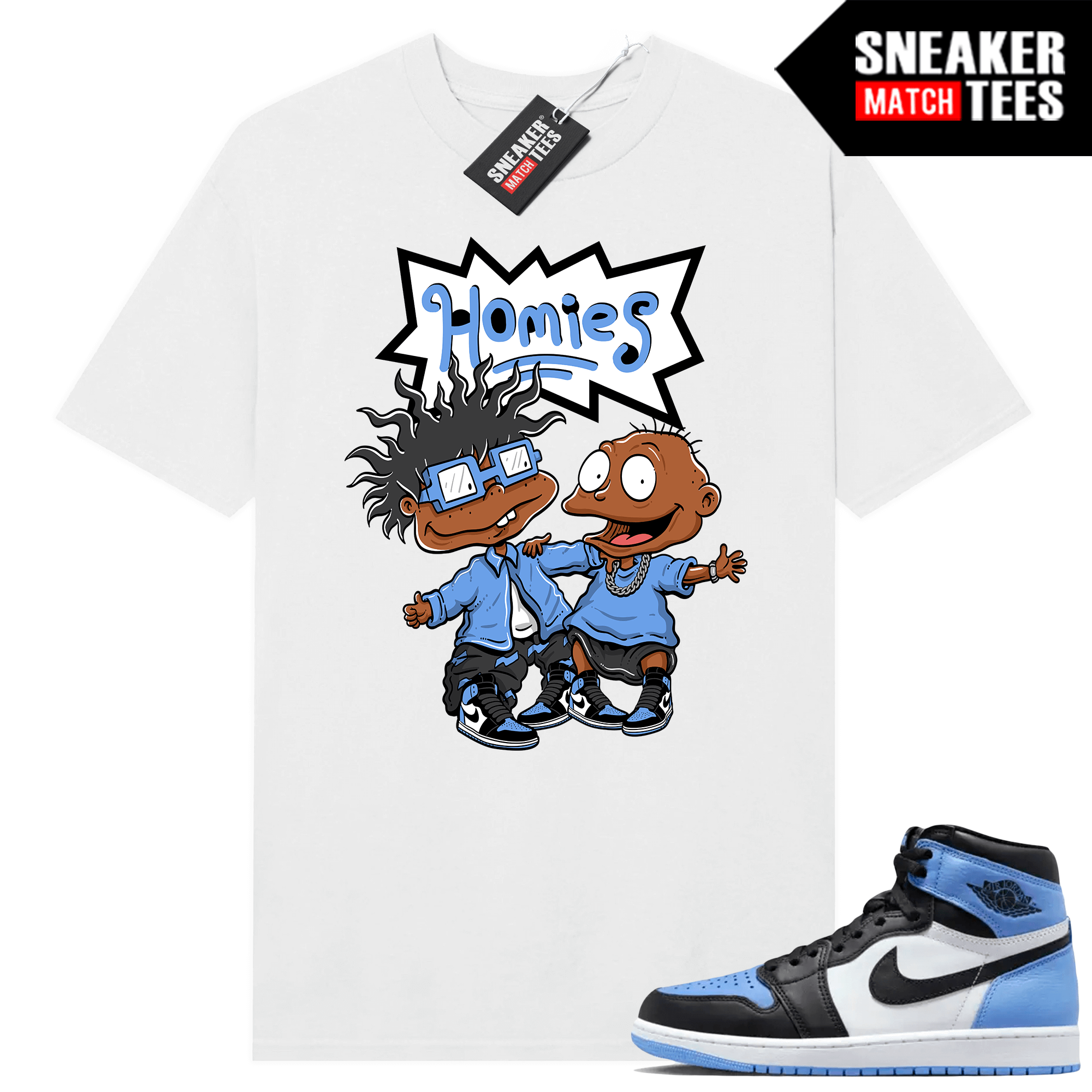 Jordan 1 UNC Toe Ariss-eu Sneaker Match Shirt White Real Homies