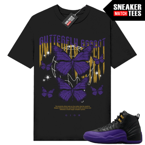 Jordan 12 Field Purple T-shirt Sneaker Match Black Butterfly Effect