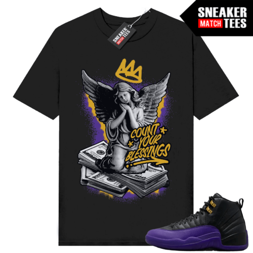 Jordan 12 Field Purple T-shirt Sneaker Match Black Count your Blessings