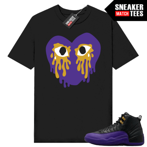 Jordan 12 Field Purple T-shirt Sneaker Match Black Crying Heart V1