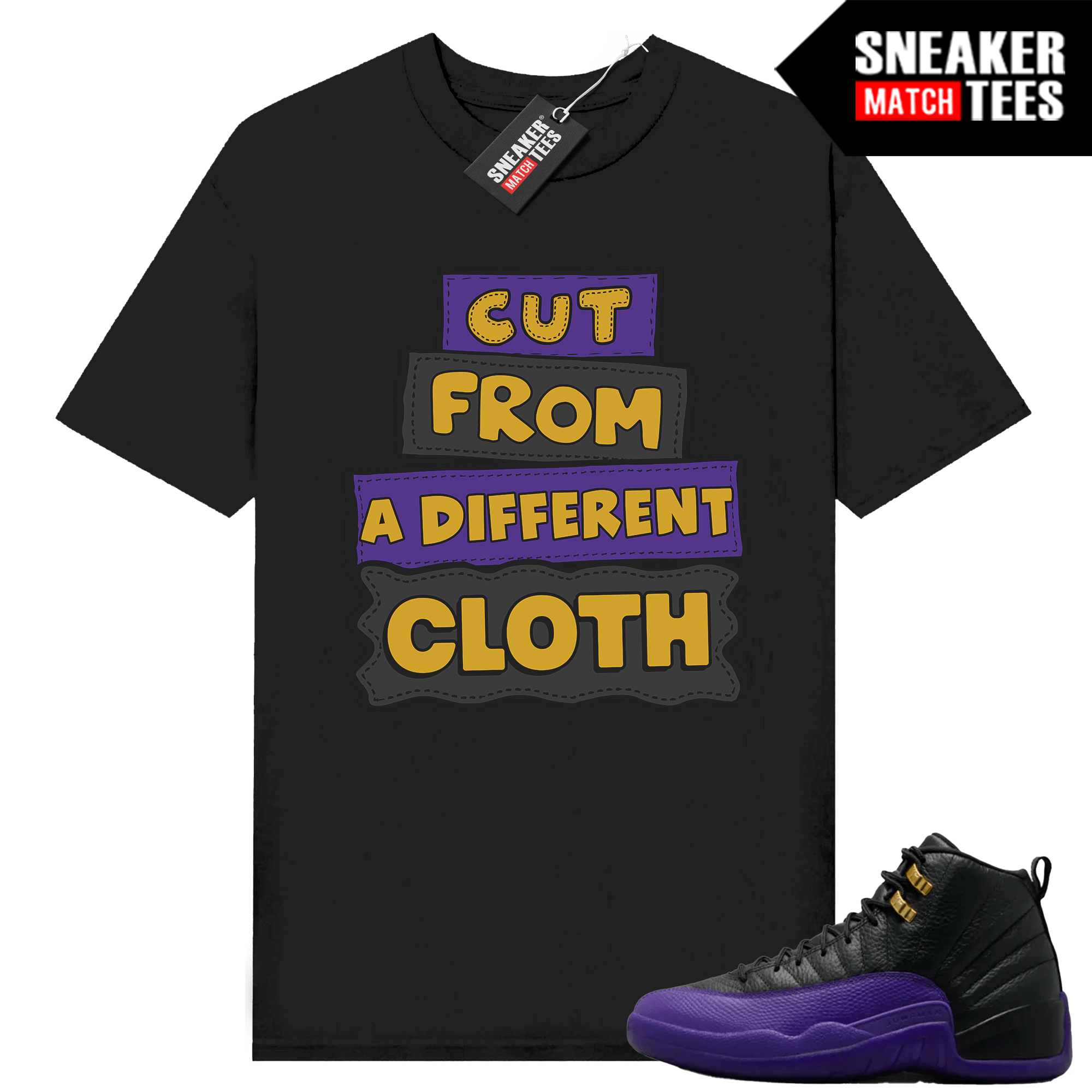 Jordan 12 Field Purple T-shirt Sneaker Match Black Different Cloth