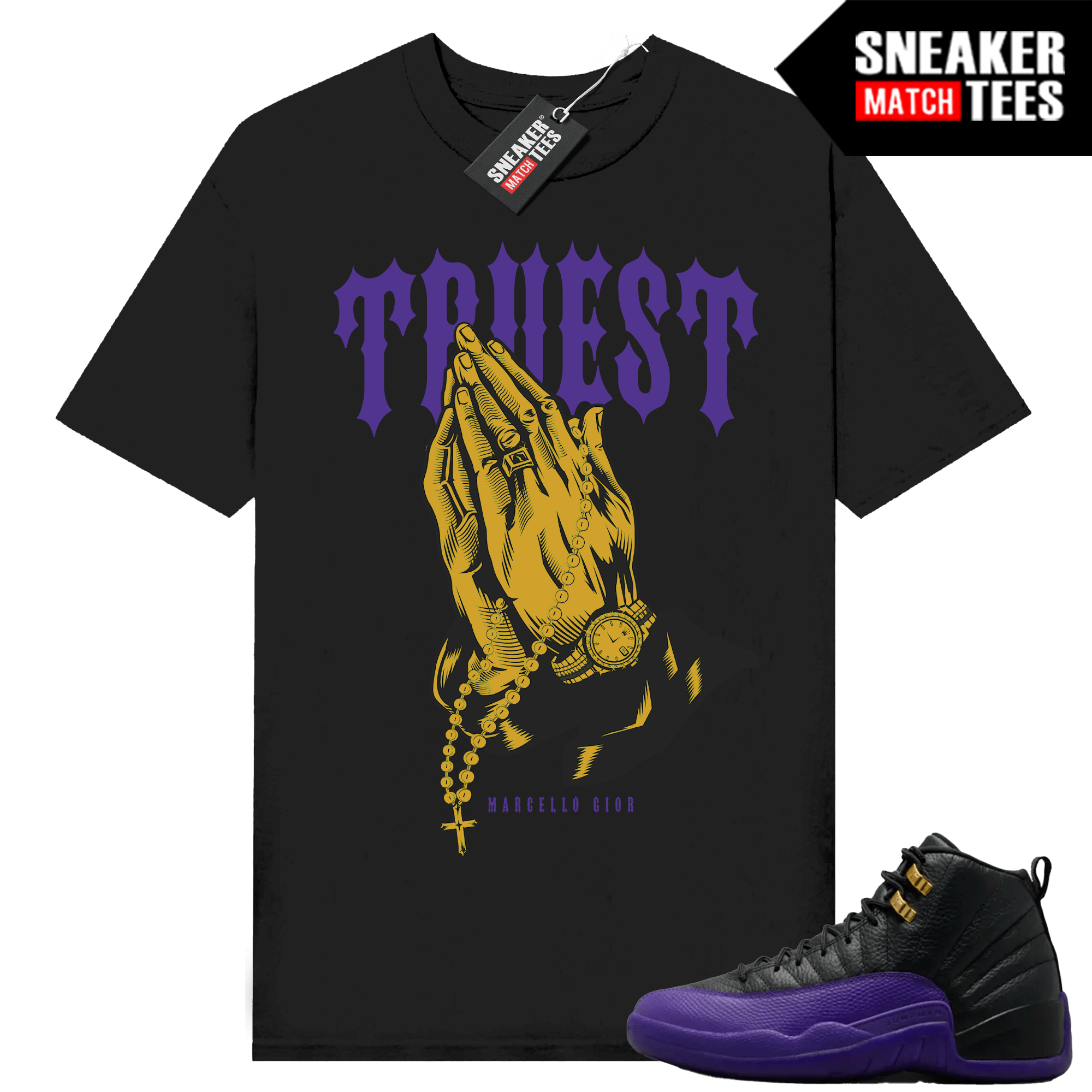 Jordan 12 Field Purple T-shirt Sneaker Match Black Gior Truest