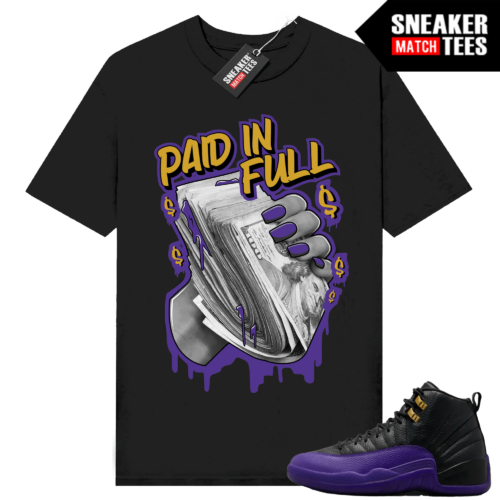 Jordan 12 Field Purple T-shirt Sneaker Match Black Paid in Full Cash Drip