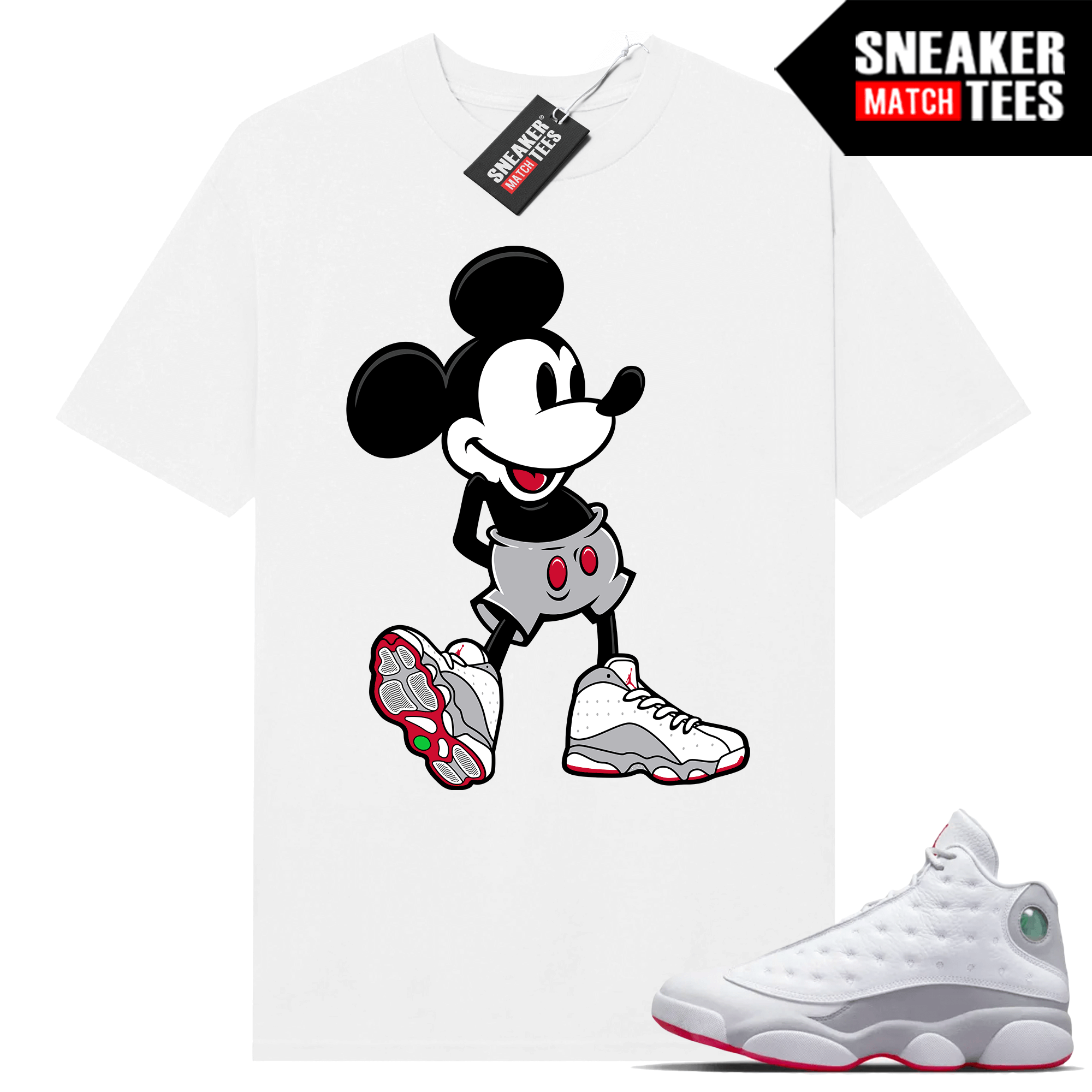 Jordan 13 Wolf Grey T-shirt Sneaker Match White Sneakerhead Mickey