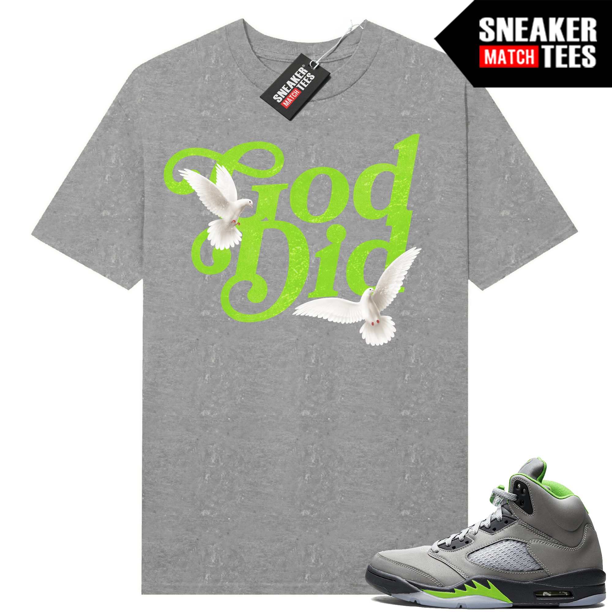 Jordan sand 5 Green Bean T-shirt Sneaker Match Heather Grey God Did Doves