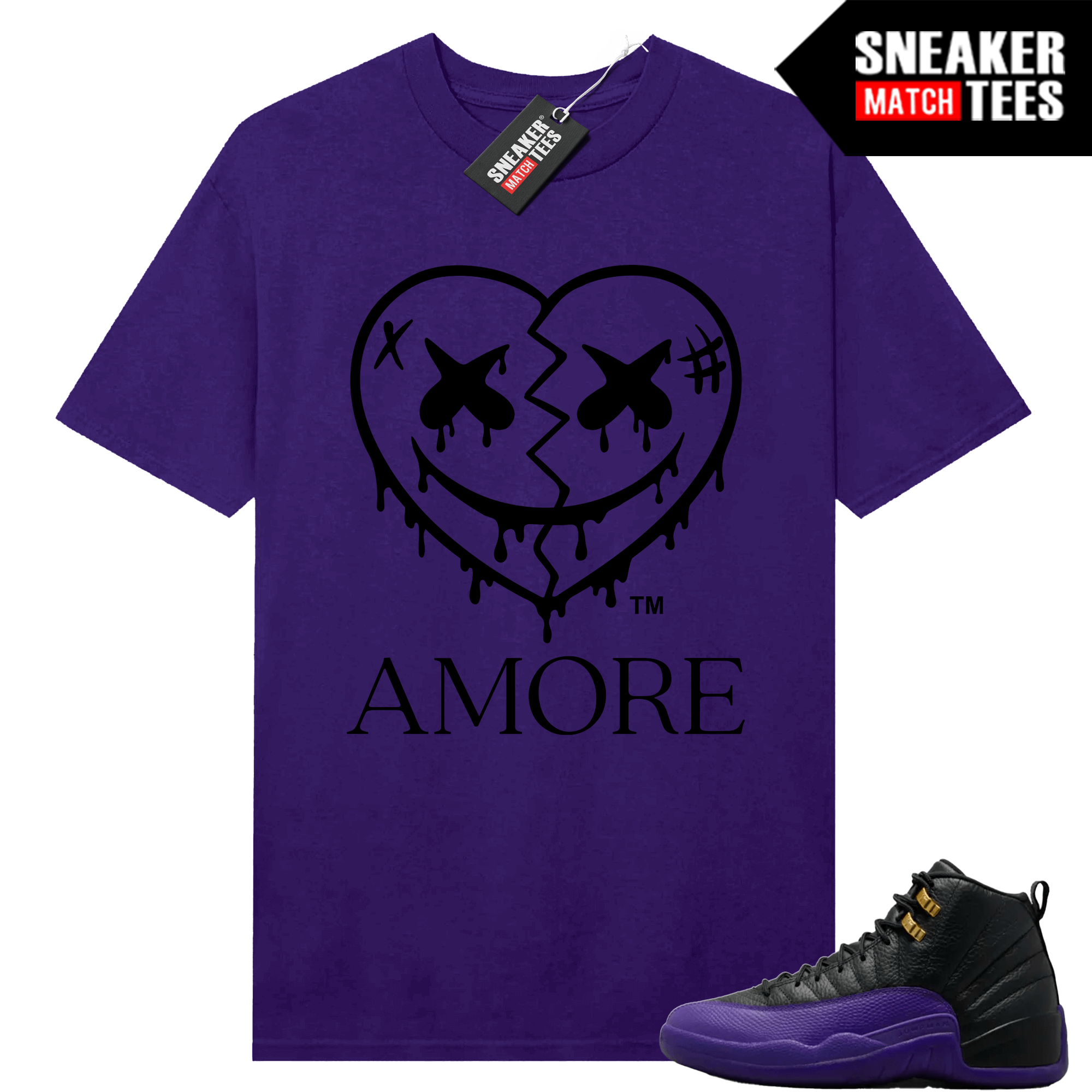 Jordan 12 Field Purple Sneaker Match T-shirt Purple AMORE Crazy Love Heart