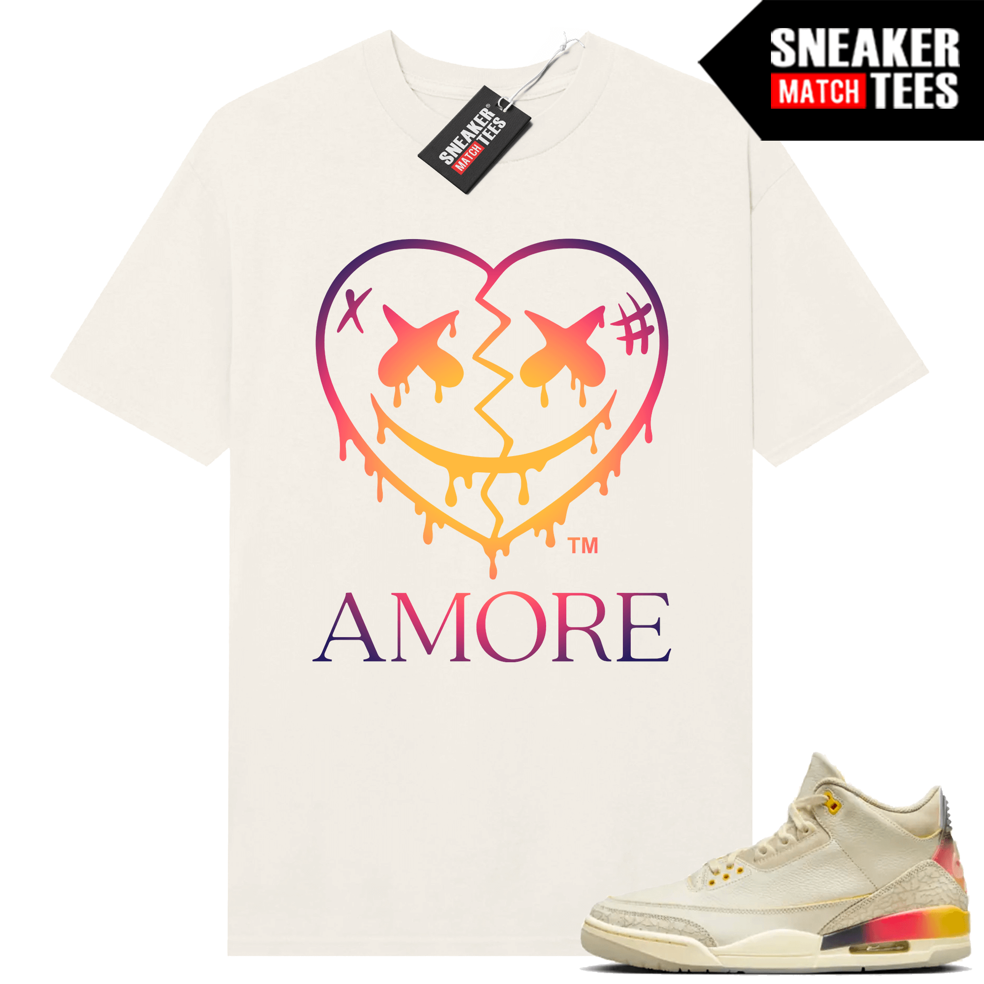 Jordan 3 J Balvin Ariss-eu Sneaker Match T-shirt Sail AMORE Crazy Love Heart