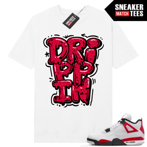 Jordan 4 Red Cement T-shirt Sneaker Match White Drippin