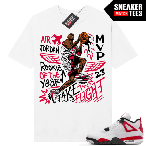 Jordan 4 Red Cement T-shirt Sneaker Match White MJ Take Flight