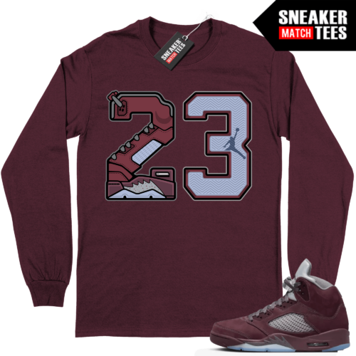 Jordan 5 Burgundy Long Sleeve shirt Sneaker Match Maroon 23 Sole