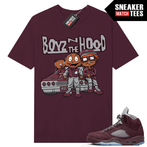 Jordan defending 5 Burgundy T-shirt Runtrendy Sneaker Match Maroon Boyz in the Hood Parody