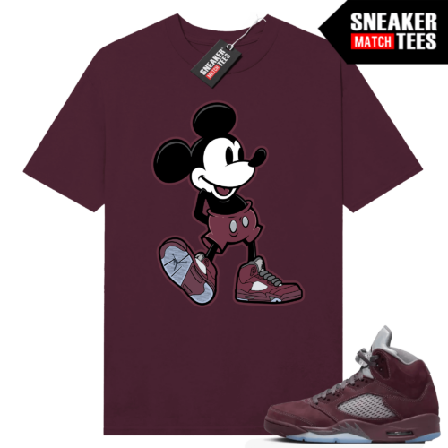 Jordan 5 Burgundy T-shirt Sneaker Match Maroon Sneakerhead Mickey