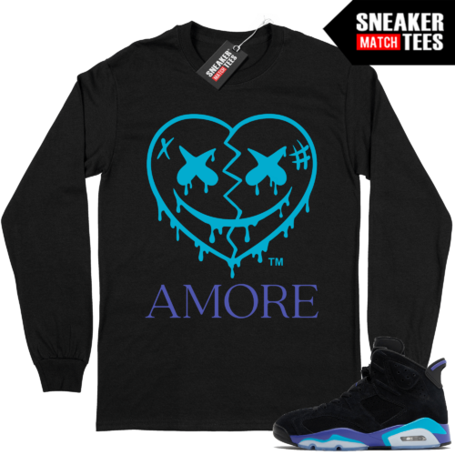 Jordan 6 Aqua Long Sleeve shirt Sneaker Match Black AMORE Crazy Love Heart