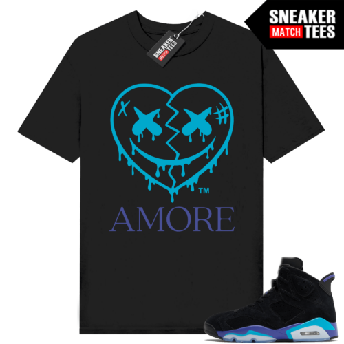 Jordan 6 Aqua Sneaker Match T-shirt Black AMORE Crazy Love Heart