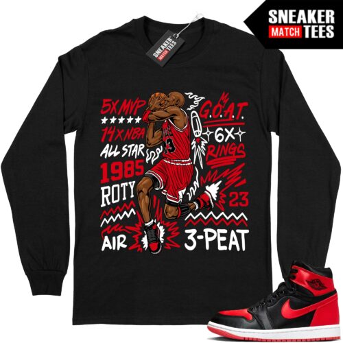 Jordan 1 Bred Satin Sneaker Match Long Sleeve Shirts Black MJ Accolades Goat