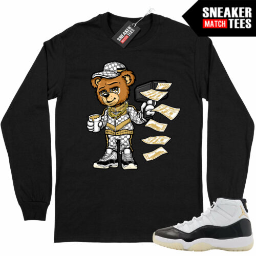 Jordan 11 DMP Gratitude Sneaker Match Long Sleeve Shirt Black Cash Canon Bear