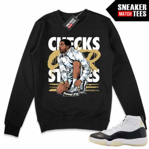 Jordan 11 DMP Gratitude Sneaker Match Sweater Crewneck Black Checks Over Stripes