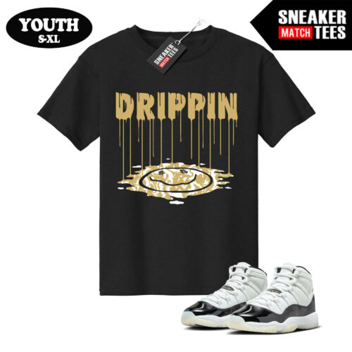 Jordan 11 DMP Gratitude Sneaker Match Youth T-shirt Black Drippin Smiley