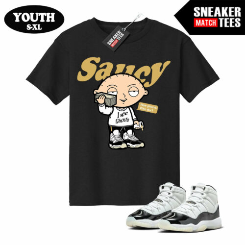 Jordan 11 DMP Gratitude Sneaker Match Youth T-shirt Black Saucy