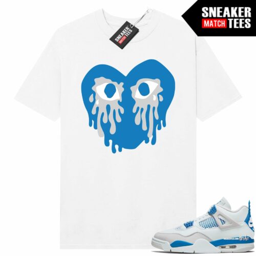 Jordan 4 Military Blue Sneaker Match Tees White Crying Heart Drip
