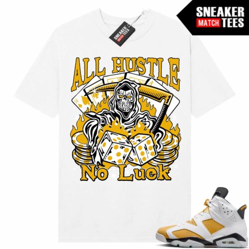 Jordan 6 Yellow Ochre Sneaker Match Tees White All Hustle No Luck Reaper