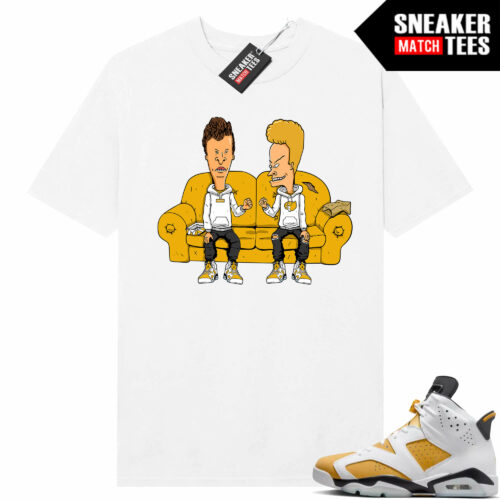 Jordan 6 Yellow Ochre Sneaker Match Tees White Beavis and Sneakerhead