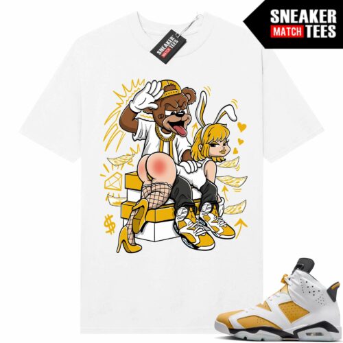 Jordan 6 Yellow Ochre Sneaker Match Tees White Bunny Slap