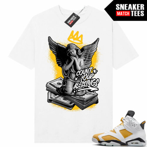 Jordan 6 Yellow Ochre Sneaker Match Tees White Count Your Blessings