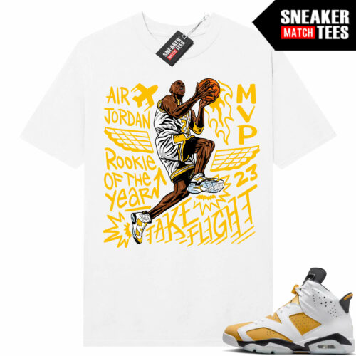 Jordan 6 Yellow Ochre Sneaker Match Tees White MJ Take Flight