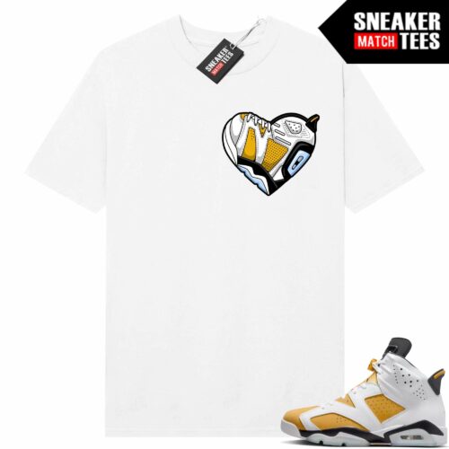 Jordan 6 Yellow Ochre Sneaker Match Tees White Retro Heart