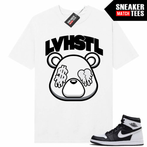 Jordan 1 Black White Sneaker Tees Match White LOVE HUSTLE Bear