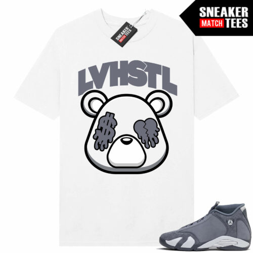 Jordan 14 Flint Grey Sneaker Tees Match White LOVE HUSTLE Bear