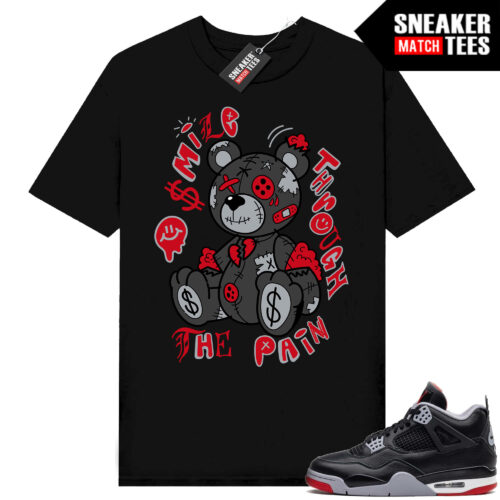 Jordan 4 Bred Reimagined Sneaker Tees Shirt Match Black Smile Bear