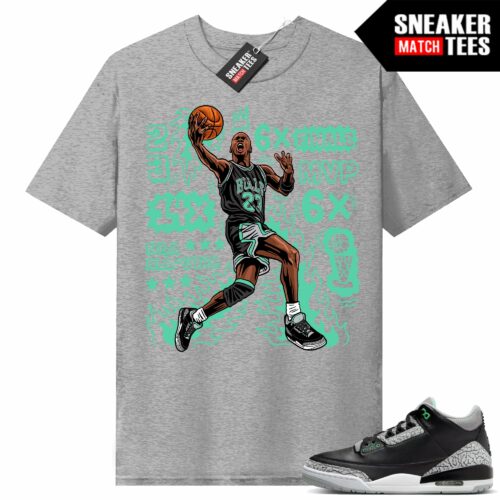 Jordan 3 Green Glow Sneaker Tees Match Heather Grey Shirt MJ Flair