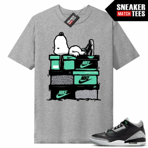 Jordan 3 Green Glow Sneaker Tees Match Heather Grey Shirt Sneakerhead Snoopy