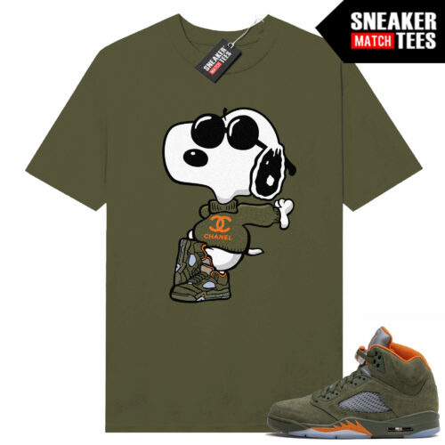 Jordan 5 Olive Green Sneaker Tees Match Olive Fly Snoopy