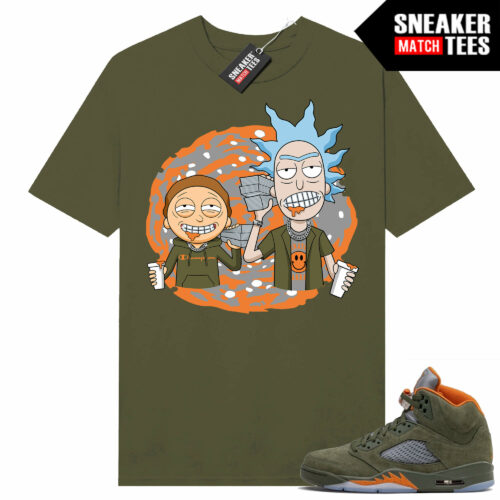 Jordan 5 Olive Green Sneaker Tees Match Olive Trap Rick and Morty