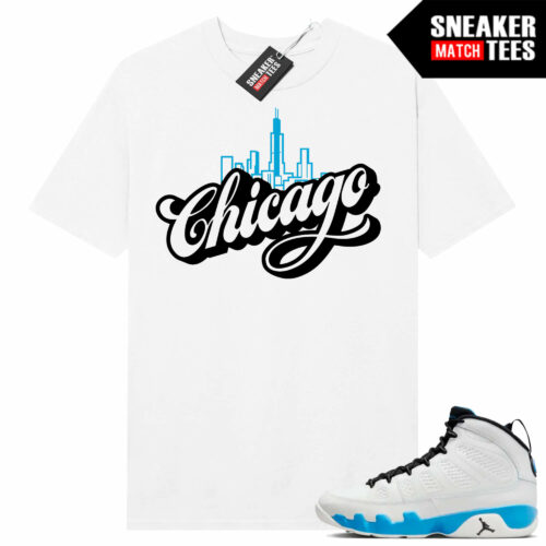 Jordan 9 Powder Blue Sneaker Tees Match White Shirt Chicago Script