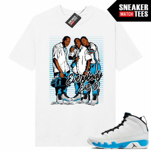 Jordan 9 Powder Blue Sneaker Tees Match White Shirt Paid in Full Crew