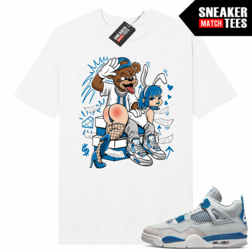 Military Blue 4s Sneaker Tees Match White Bunny Slap