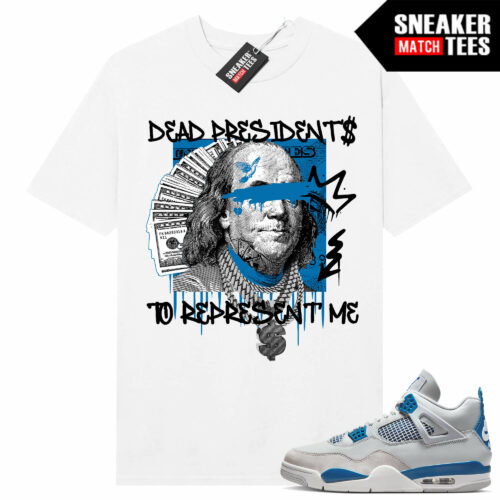 Military Blue 4s panda Sneaker Tees Match White Dead Presidents Represent Me