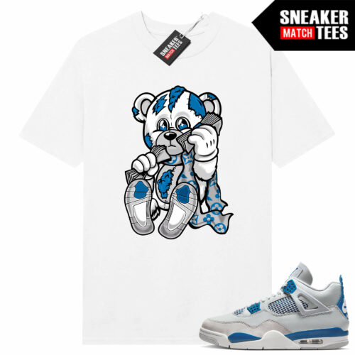 Military Blue 4s Sneaker Tees Match White Paris Bear